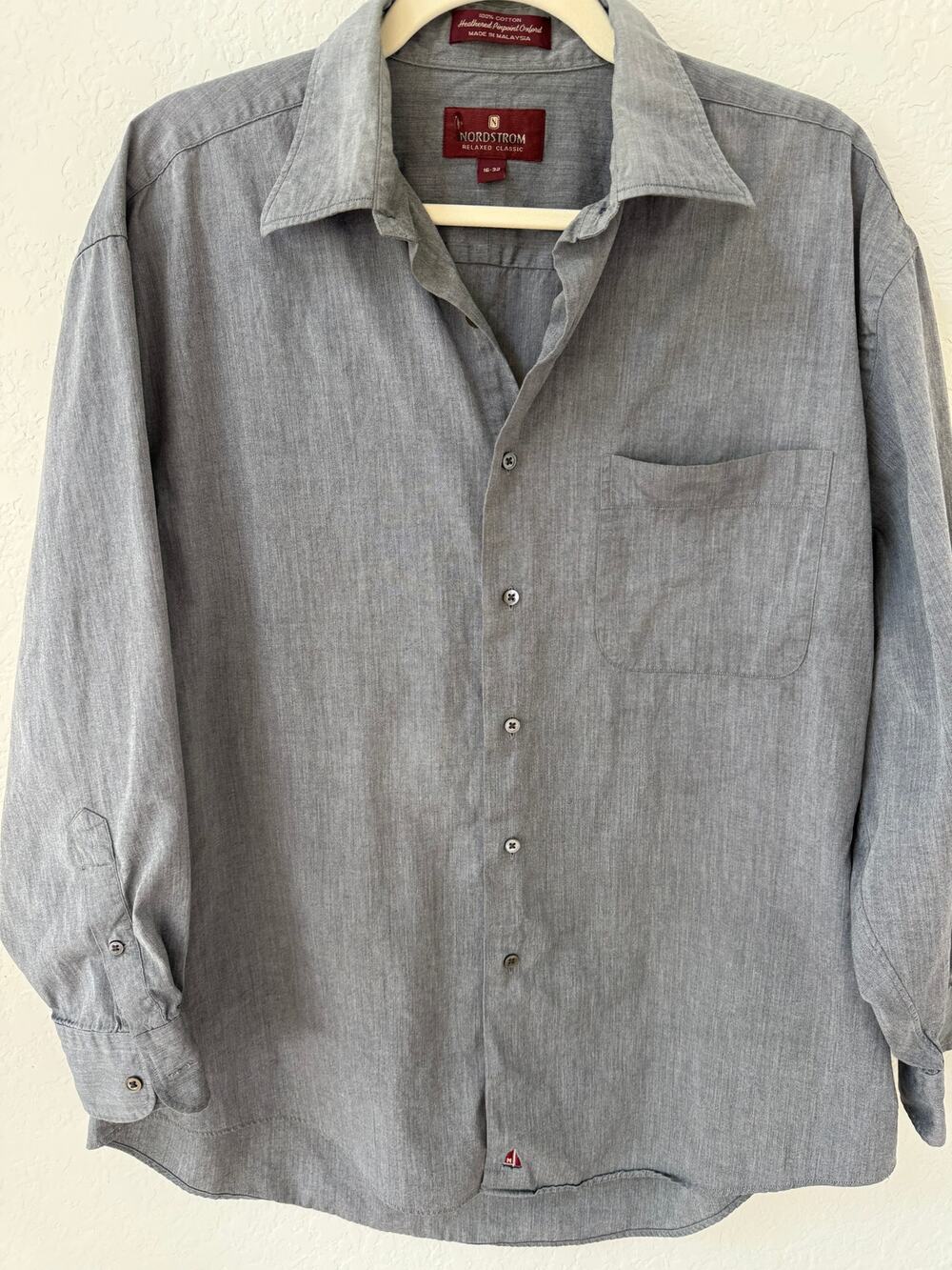 Nordstrom Men's 16-32 Gray Heathered Pinpoint Oxford Shirt 100% Cotton Relaxed
